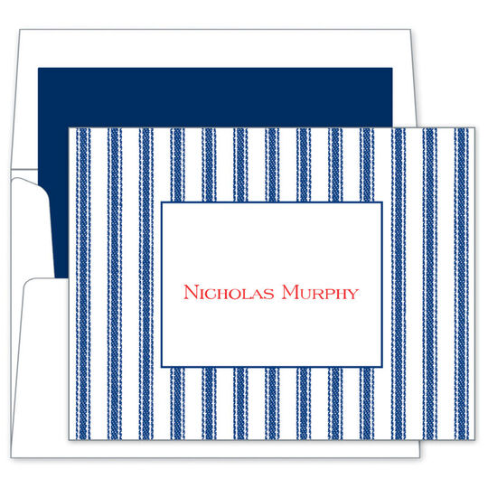 Navy Ticking Folded Note Cards